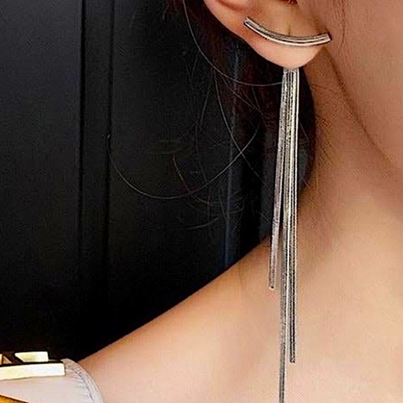 Sterling Silver Tassel Chandelier Fringe Earrings - Picture 4 of 5